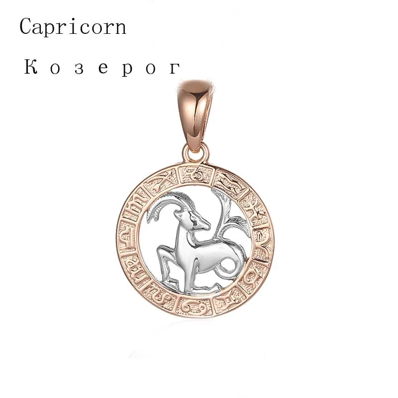 FJ 12 Sternzeichen 585 Gold Farbe Konstellation Rose Anhänger Steinbock/Zweile Twisted + 50 cm Kette Damen Herren Schmuck