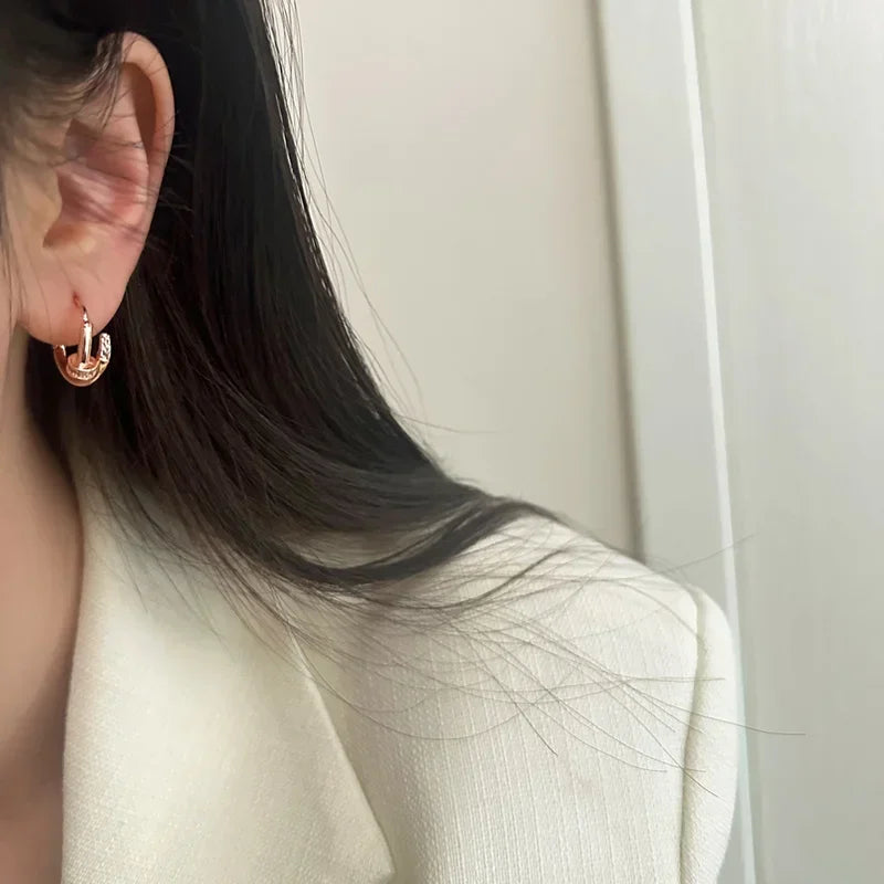Silberfarbene Zirkon-Nagel-Rundohrringe für Frauen Minimalistischer Trendiger Modeschmuck Glänzende Accessoires