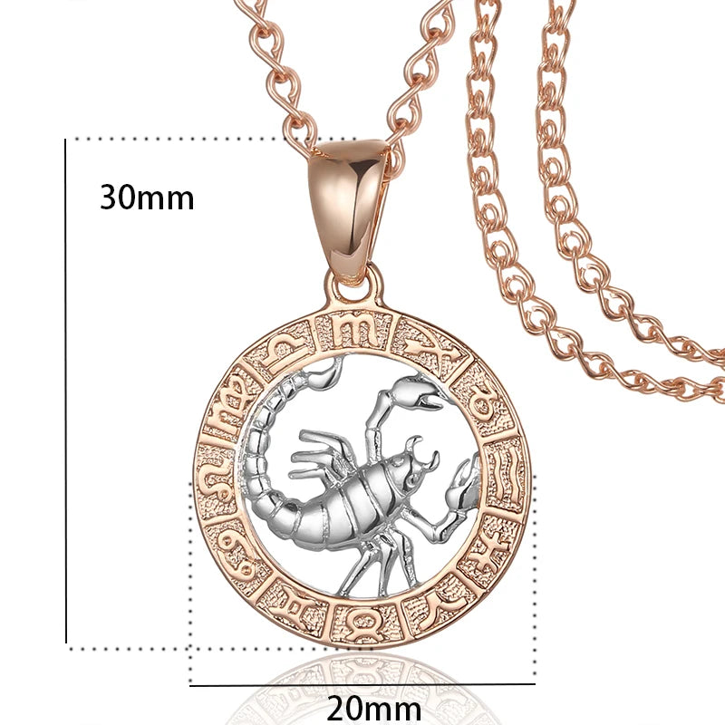 FJ 12 Sternzeichen 585 Gold Farbe Konstellation Rose Anhänger Steinbock/Zweile Twisted + 50 cm Kette Damen Herren Schmuck
