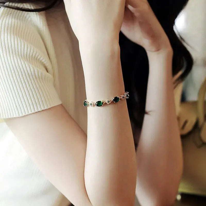 Luxus grün strass kristall armband gold farbe glieder kette armbänder für frauen vintage party hochzeit braut schmuck geschenke