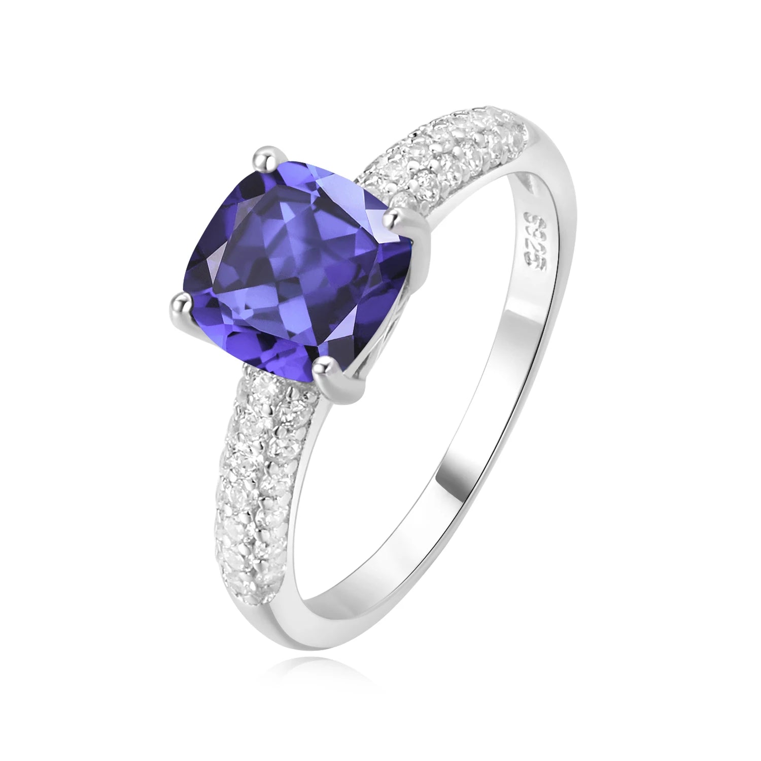Potiy 2,22 Karat Künstlicher Saphir Nano-Smaragd Tansanit Solitär-Ring aus 925 Sterling Silber für Damen Täglicher Partyschmuck Geschenkset