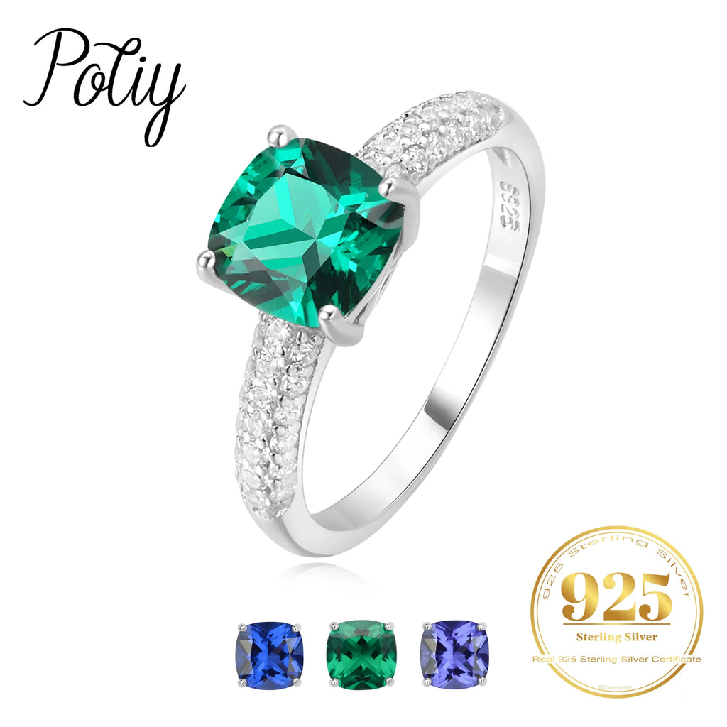 Potiy 2,22 Karat Künstlicher Saphir Nano-Smaragd Tansanit Solitär-Ring aus 925 Sterling Silber für Damen Täglicher Partyschmuck Geschenkset