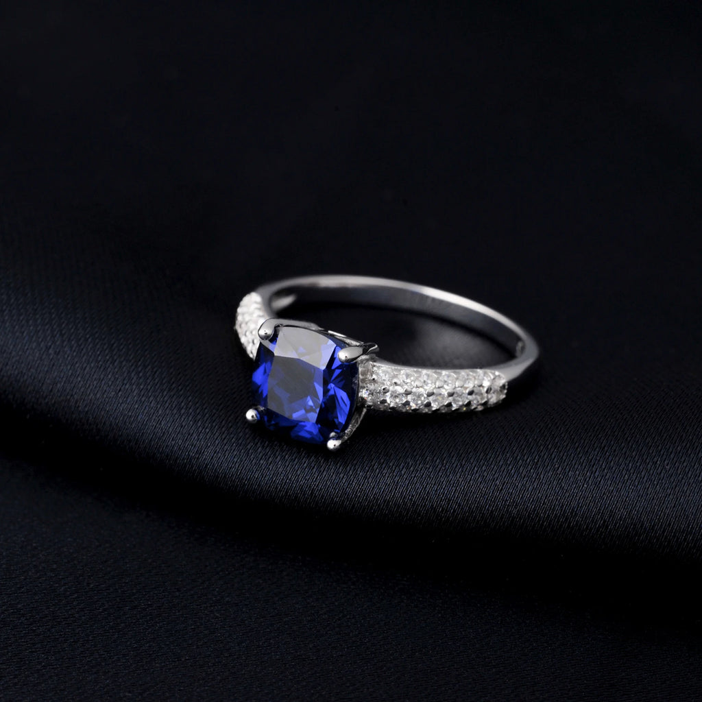 Potiy 2,22 Karat Künstlicher Saphir Nano-Smaragd Tansanit Solitär-Ring aus 925 Sterling Silber für Damen Täglicher Partyschmuck Geschenkset
