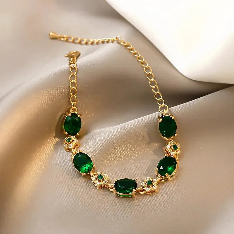 Luxus grün strass kristall armband gold farbe glieder kette armbänder für frauen vintage party hochzeit braut schmuck geschenke
