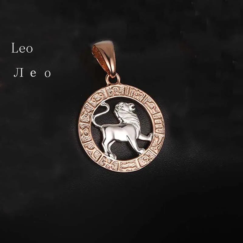 FJ 12 Sternzeichen 585 Gold Farbe Konstellation Rose Anhänger Steinbock/Zweile Twisted + 50 cm Kette Damen Herren Schmuck