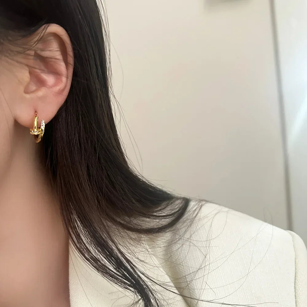 Silberfarbene Zirkon-Nagel-Rundohrringe für Frauen Minimalistischer Trendiger Modeschmuck Glänzende Accessoires