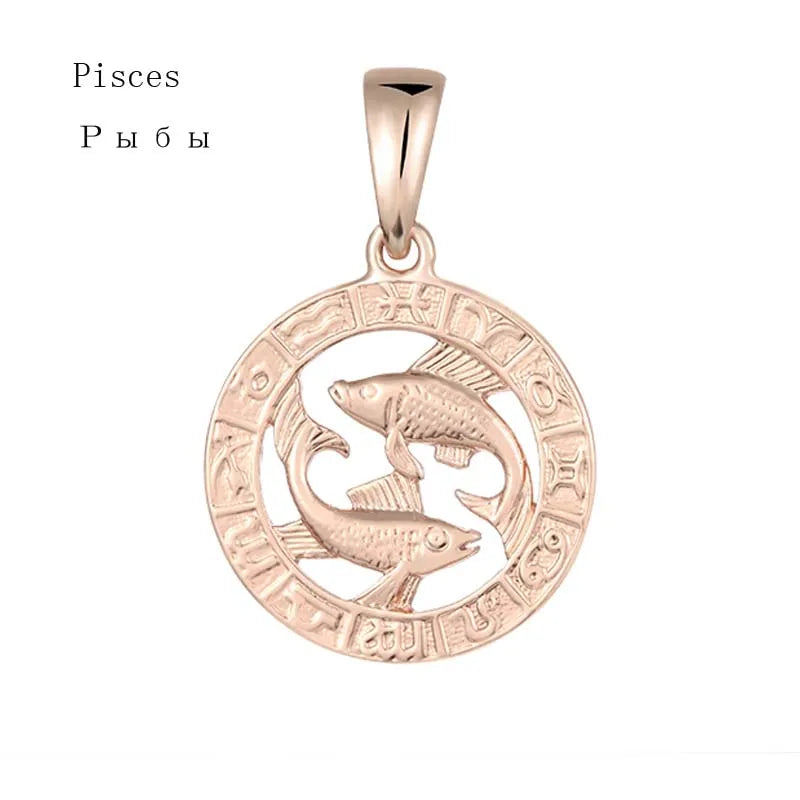 FJ 12 Sternzeichen 585 Gold Farbe Konstellation Rose Anhänger Steinbock/Zweile Twisted + 50 cm Kette Damen Herren Schmuck