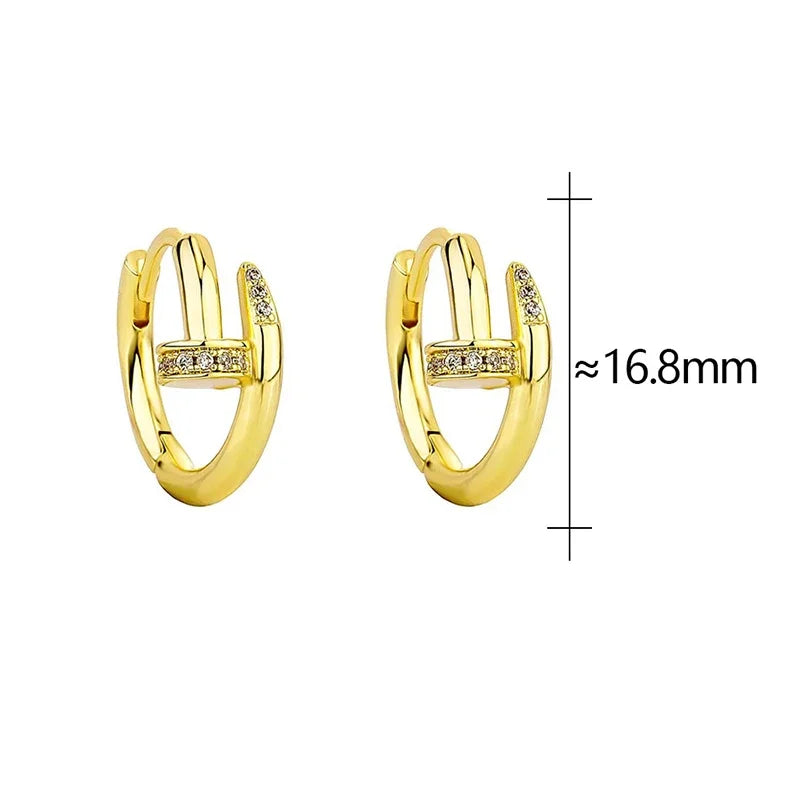 Silberfarbene Zirkon-Nagel-Rundohrringe für Frauen Minimalistischer Trendiger Modeschmuck Glänzende Accessoires