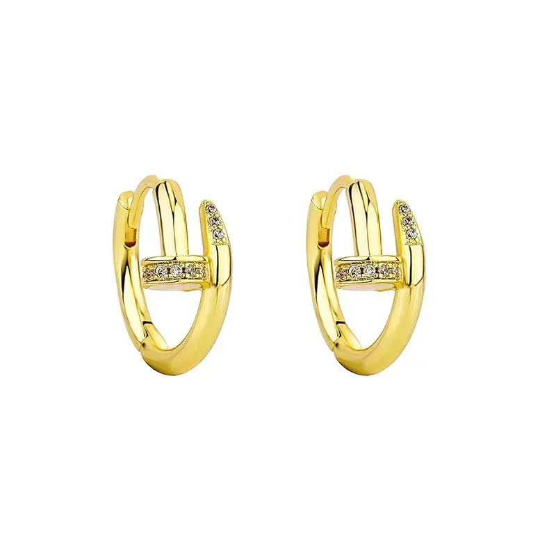 Silberfarbene Zirkon-Nagel-Rundohrringe für Frauen Minimalistischer Trendiger Modeschmuck Glänzende Accessoires