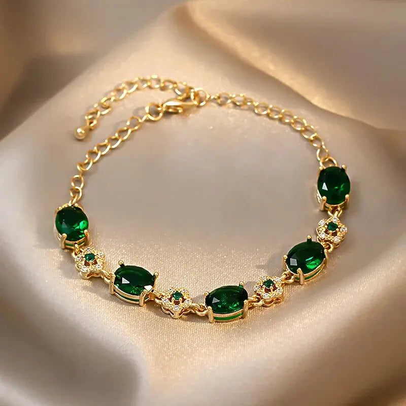 Luxus grün strass kristall armband gold farbe glieder kette armbänder für frauen vintage party hochzeit braut schmuck geschenke