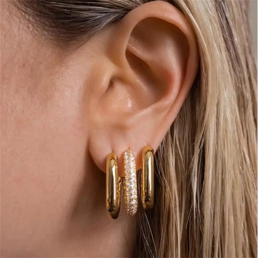 Mode Zirkon Kreis Huggie Creolen für Frauen Geometrische U Form Creolen Ohr Schnalle Vergoldet Edelstahl Schmuck Geschenk