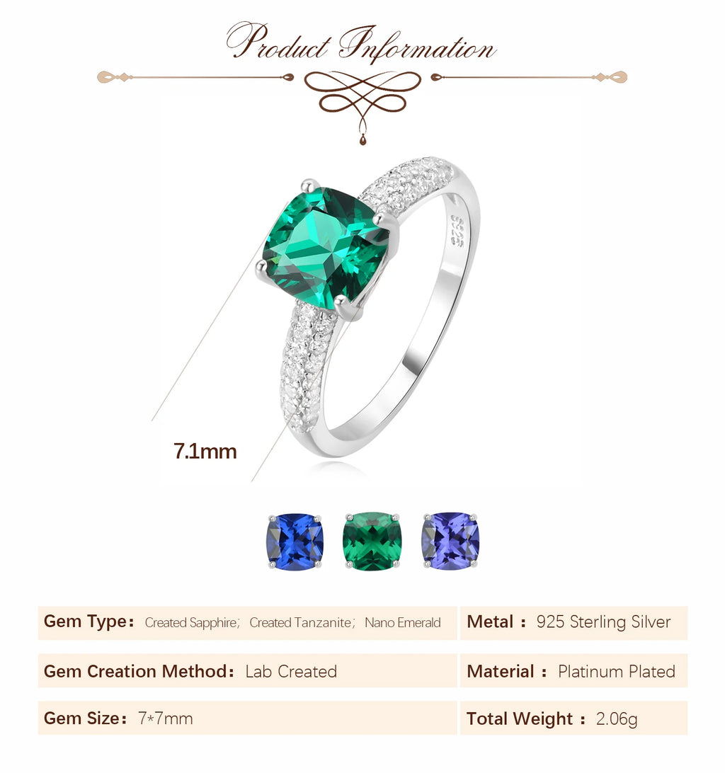Potiy 2,22 Karat Künstlicher Saphir Nano-Smaragd Tansanit Solitär-Ring aus 925 Sterling Silber für Damen Täglicher Partyschmuck Geschenkset