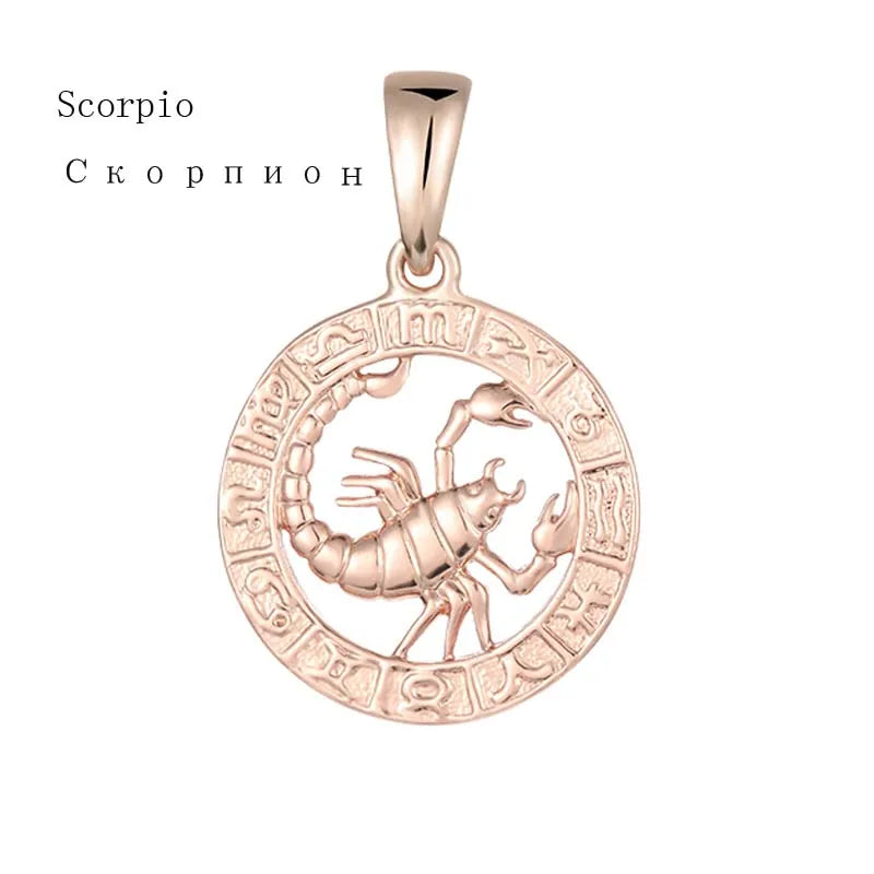 FJ 12 Sternzeichen 585 Gold Farbe Konstellation Rose Anhänger Steinbock/Zweile Twisted + 50 cm Kette Damen Herren Schmuck