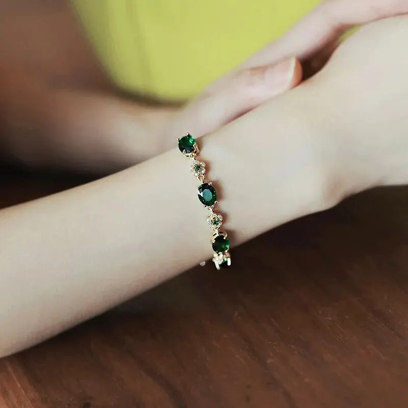 Luxus grün strass kristall armband gold farbe glieder kette armbänder für frauen vintage party hochzeit braut schmuck geschenke