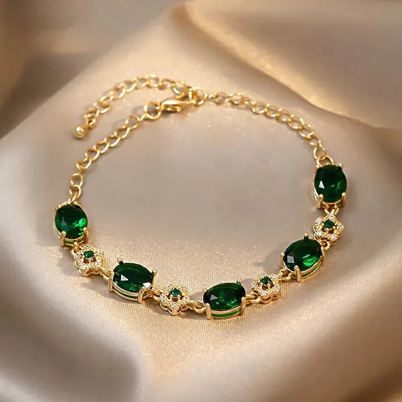 Luxus grün strass kristall armband gold farbe glieder kette armbänder für frauen vintage party hochzeit braut schmuck geschenke