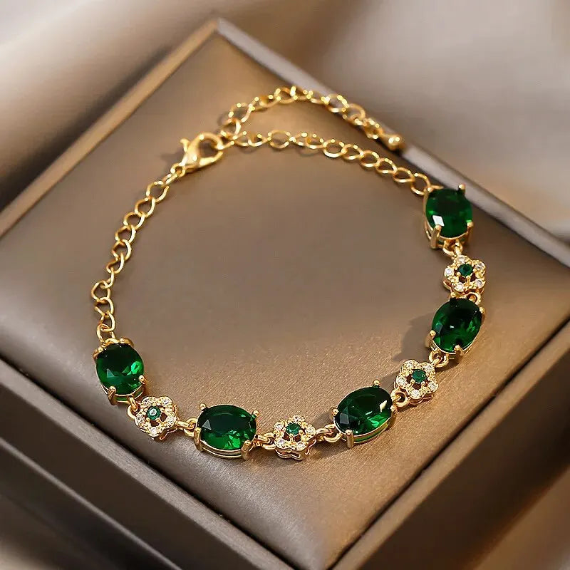 Luxus grün strass kristall armband gold farbe glieder kette armbänder für frauen vintage party hochzeit braut schmuck geschenke